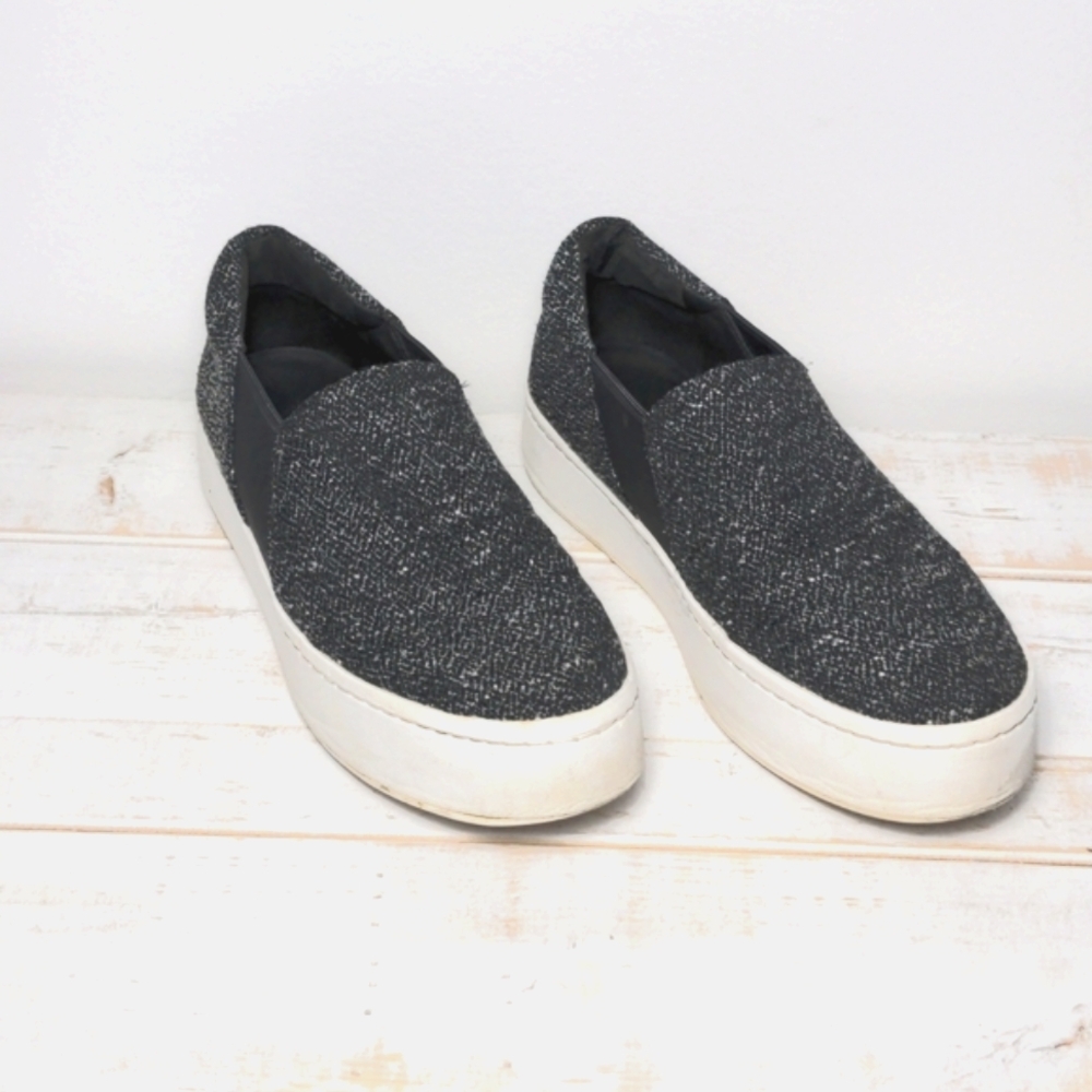 vince. 6.5 dark grey tweed slip on platform sneakers